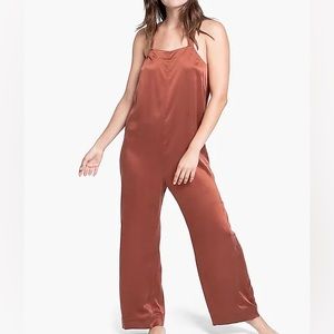 Lunya silk washable sleep jumpsuit in Terracotta